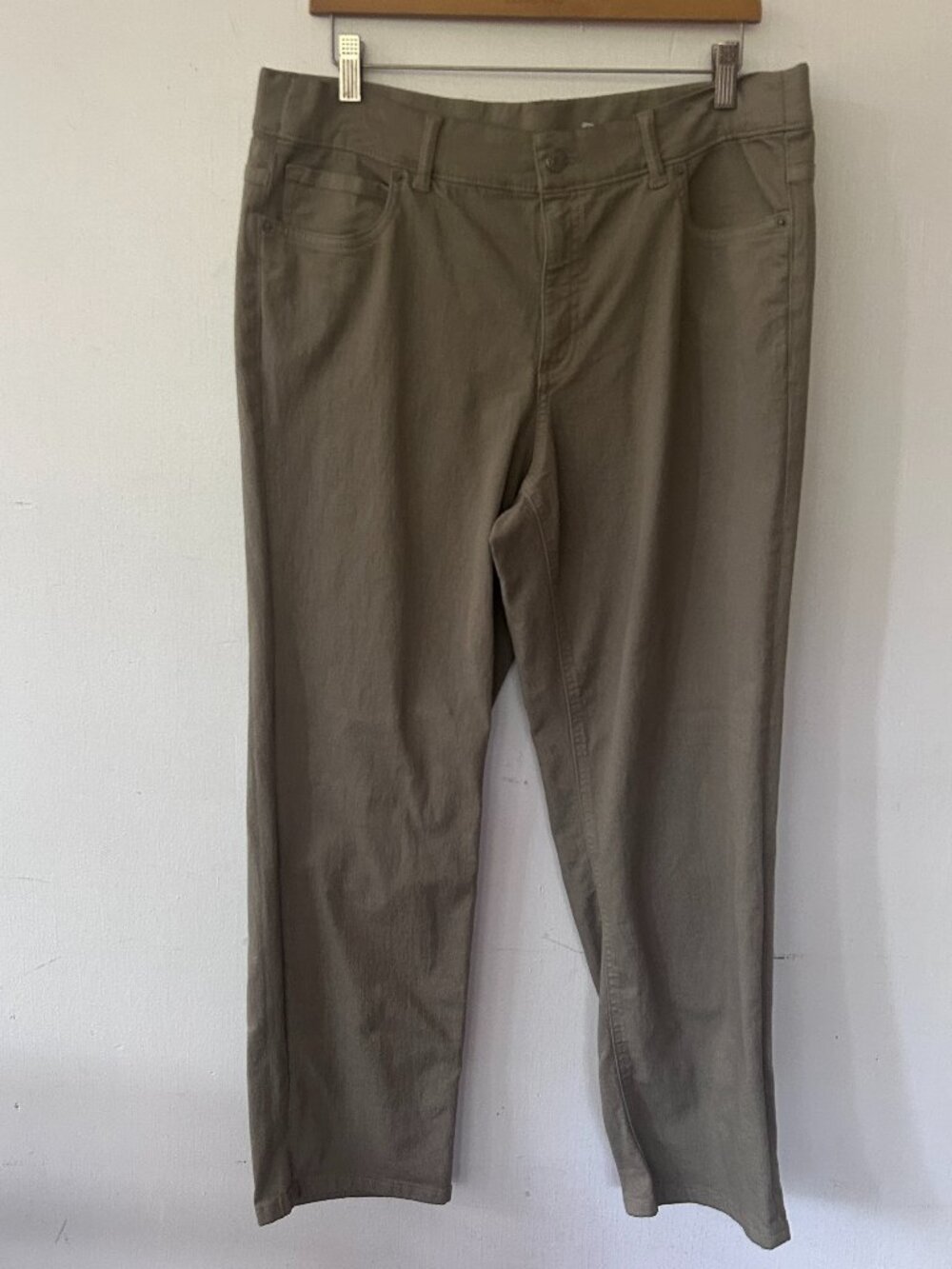 D&Co Green Stretch Pull On Jeans Womens 16 Pockets Modest Mom Straight Leg